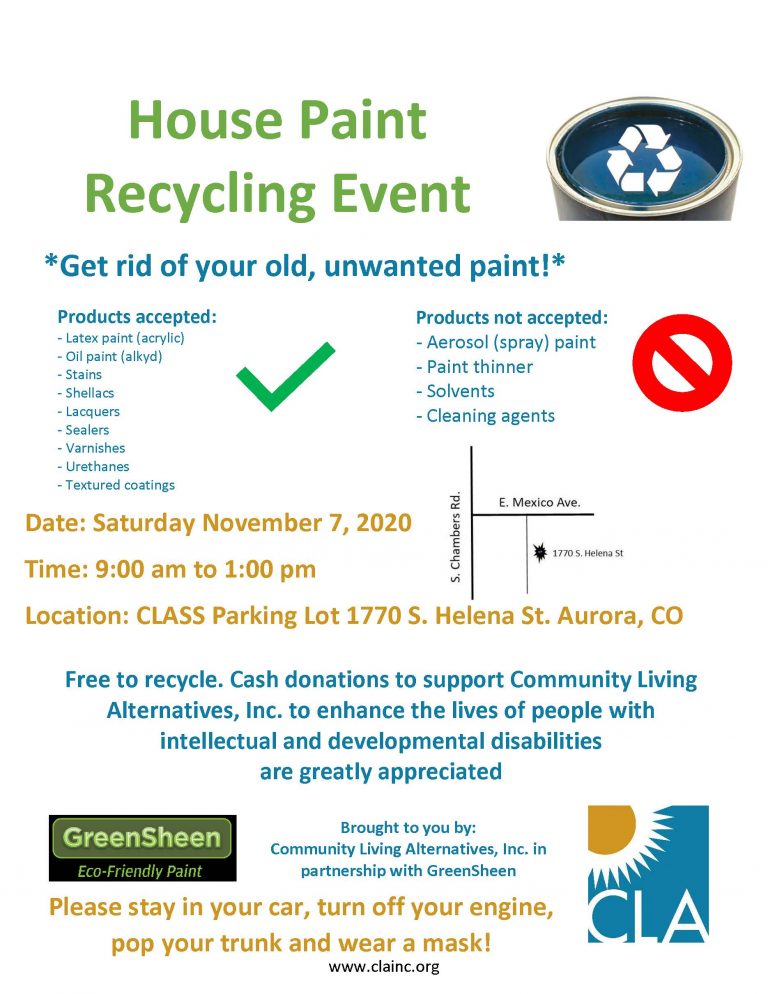 Paint Recycling Event (CLA FUNDRAISER) Community Living Alternatives